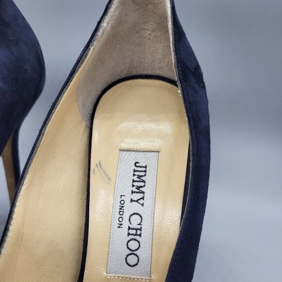 Jimmy Choo Suede Peep Toe Pumps - Picture 11 of 16